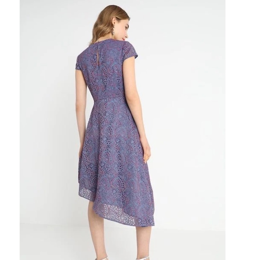$138 Banana Republic Blue Pink Lace Asymmetrical Hem Fit Flare Dress 4 267676-00